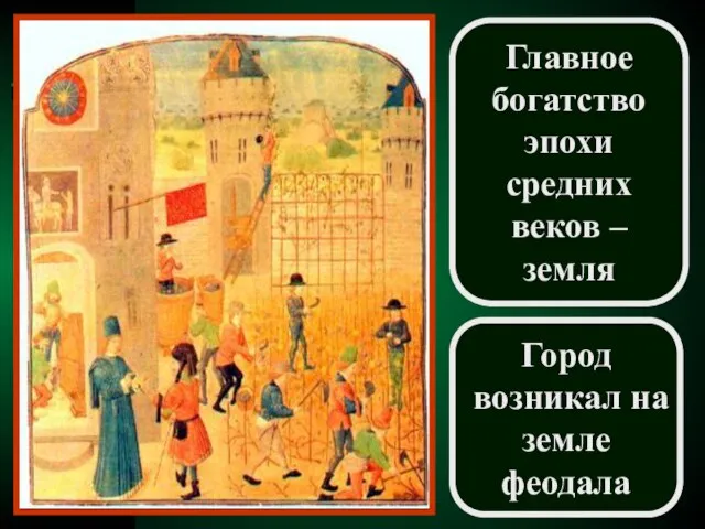 Главное богатство эпохи средних веков – земля Город возникал на земле феодала