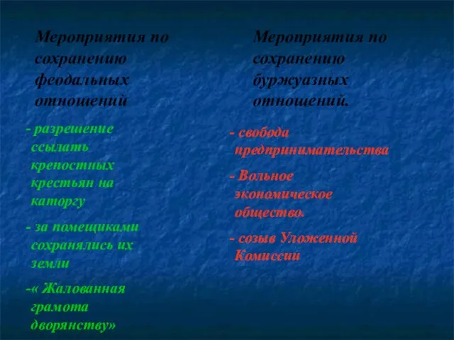 Мероприятия по сохранению феодальных отношений разрешение ссылать крепостных крестьян на каторгу за