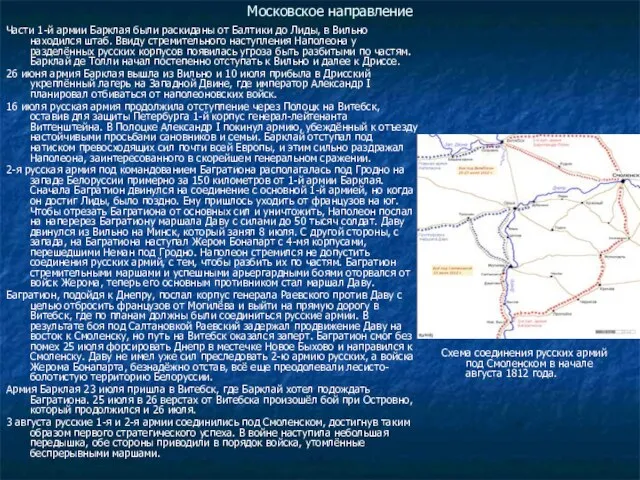 Московское направление Части 1-й армии Барклая были раскиданы от Балтики до Лиды,