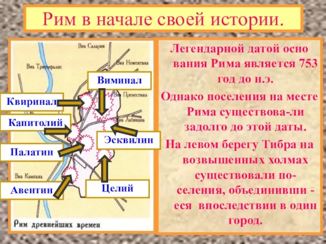 Рим в начале своей истории. Легендарной датой осно вания Рима является 753