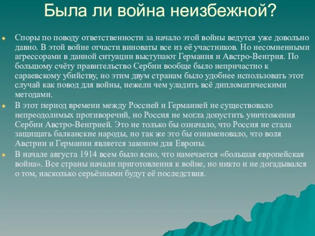 Была ли война неизбежной? Споры по поводу ответственности за начало этой войны