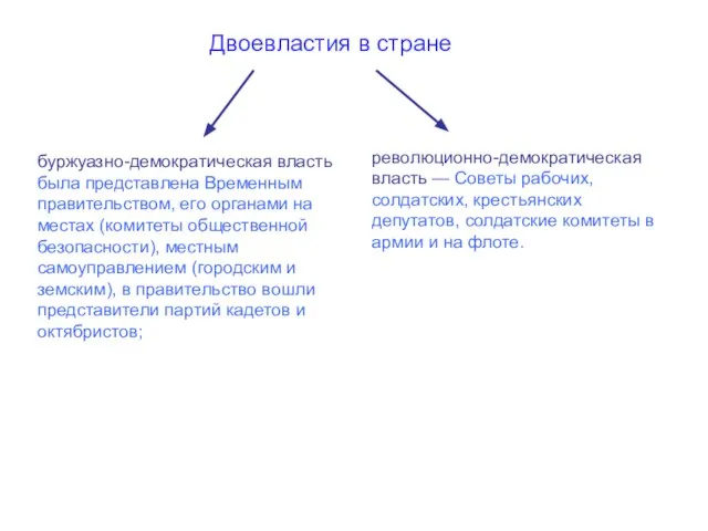 буржуазно-демократическая власть была представлена Временным правительством, его органами на местах (комитеты общественной