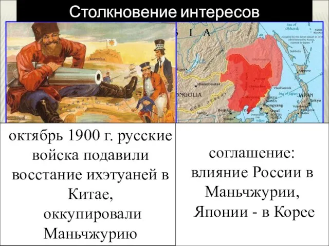 Столкновение интересов октябрь 1900 г. русские войска подавили восстание ихэтуаней в Китае,