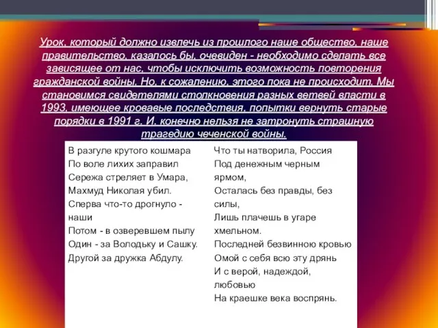 Урок, который должно извлечь из прошлого наше общество, наше правительство, казалось бы,