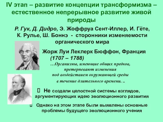 Р. Гук, Д. Дидро, Э. Жоффруа Сент-Иллер, И. Гёте, К. Рулье, Ш.