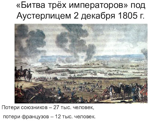 «Битва трёх императоров» под Аустерлицем 2 декабря 1805 г. Потери союзников –