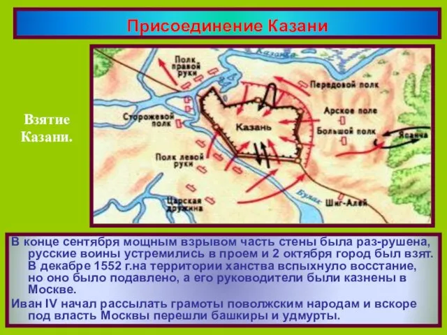 В конце сентября мощным взрывом часть стены была раз-рушена, русские воины устремились