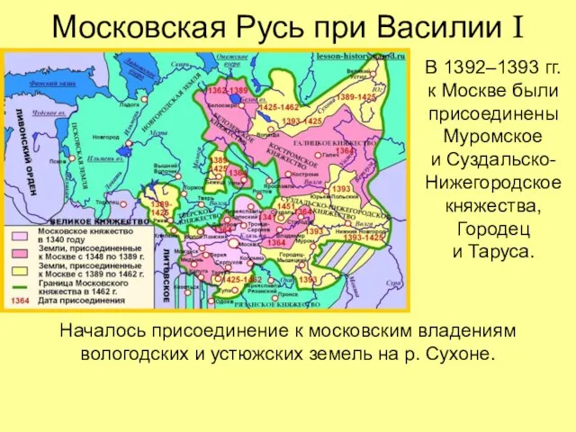 Московская Русь при Василии I В 1392–1393 гг. к Москве были присоединены