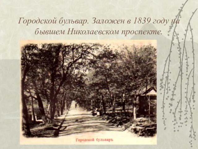 Городской бульвар. Заложен в 1839 году на бывшем Николаевском проспекте.