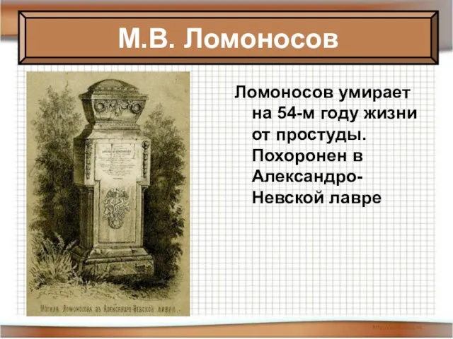 08/05/2023 Антоненкова Анжелика Викторовна МОУ Будинская ООШ Ломоносов умирает на 54-м году