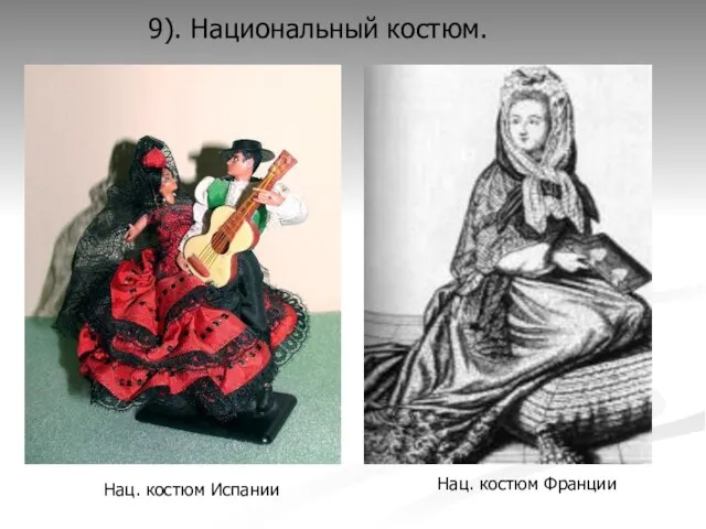 9). Национальный костюм. Нац. костюм Испании Нац. костюм Франции