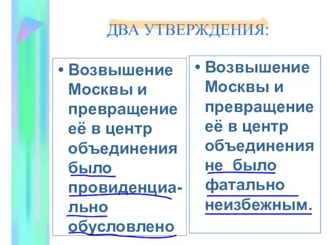 ДВА УТВЕРЖДЕНИЯ: Возвышение Москвы и превращение её в центр объединения было провиденциа-льно