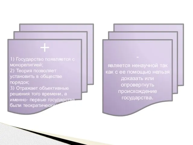 + 1) Государство появляется с монорелигией; 2) Теория позволяет установить в обществе