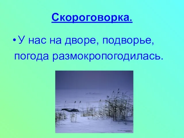 Скороговорка. У нас на дворе, подворье, погода размокропогодилась.