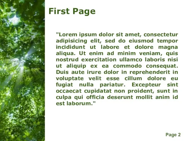 First Page "Lorem ipsum dolor sit amet, consectetur adipisicing elit, sed do