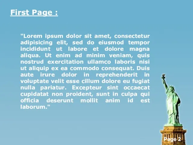 First Page : "Lorem ipsum dolor sit amet, consectetur adipisicing elit, sed