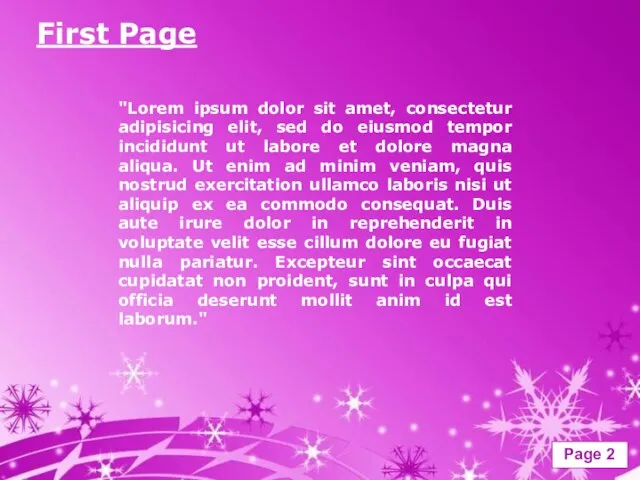 First Page "Lorem ipsum dolor sit amet, consectetur adipisicing elit, sed do