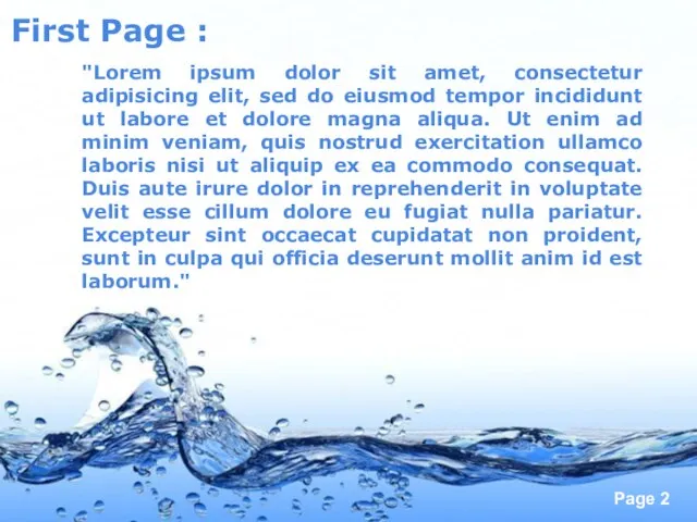 First Page : "Lorem ipsum dolor sit amet, consectetur adipisicing elit, sed