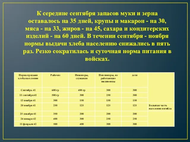 К середине сентября запасов муки и зерна оставалось на 35 дней, крупы