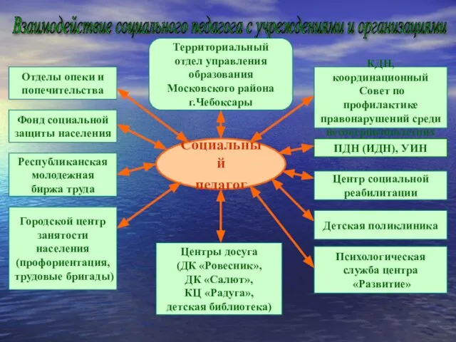 Социальный педагог Взаимодействие социального педагога с учреждениями и организациями Территориальный отдел управления