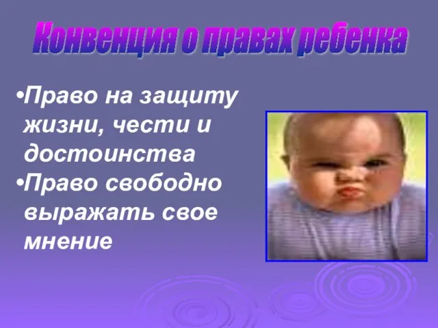 Конвенция о правах ребенка Право на защиту жизни, чести и достоинства Право свободно выражать свое мнение