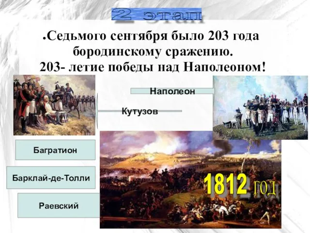 Седьмого сентября было 203 года бородинскому сражению. 203- летие победы над Наполеоном!