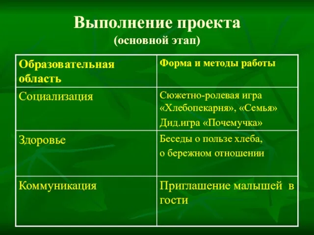 Выполнение проекта (основной этап)