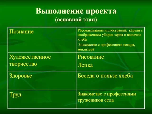 Выполнение проекта (основной этап)