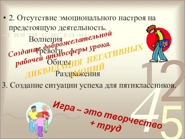 2. Отсутствие эмоционального настроя на предстоящую деятельность. Волнения Тревоги Обиды Раздражения 3.