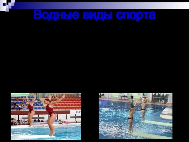 Водные виды спорта Прыгун в воду- это спортсмен, который совершает прыжок в