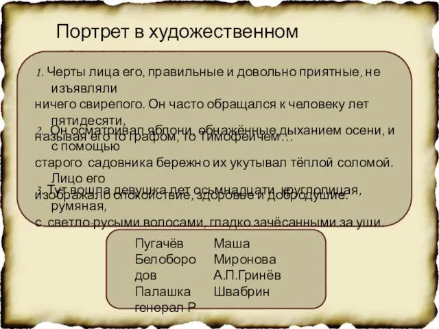 Портрет в художественном произведении 3. Тут вошла девушка лет осьмнадцати, круглолицая, румяная,