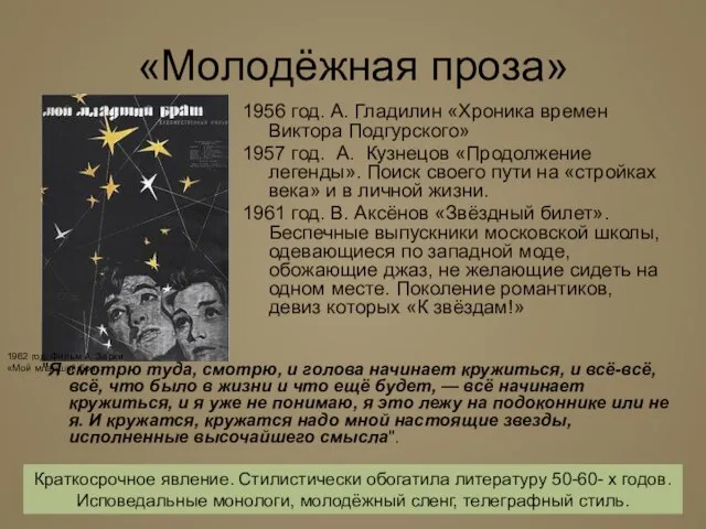 «Молодёжная проза» "Я смотрю туда, смотрю, и голова начинает кружиться, и всё-всё,