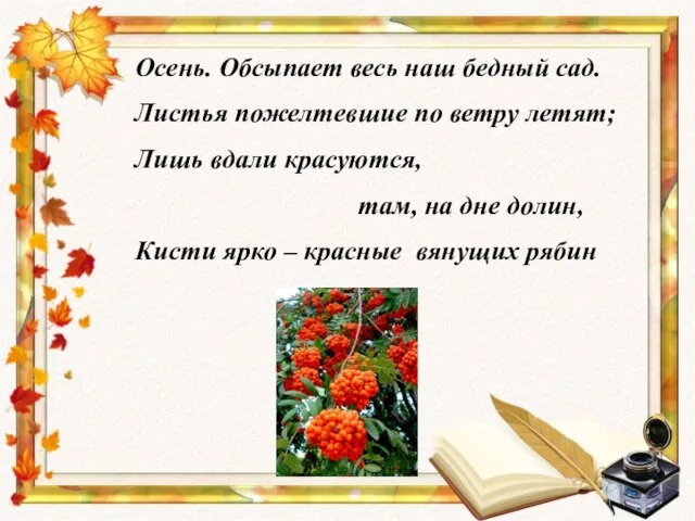 Осень. Обсыпает весь наш бедный сад. Листья пожелтевшие по ветру летят; Лишь