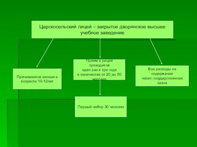 Царскосельский лицей – закрытое дворянское высшее учебное заведение Принимаются юноши в возрасте