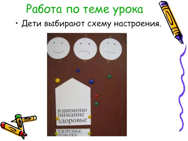 Работа по теме урока Дети выбирают схему настроения.