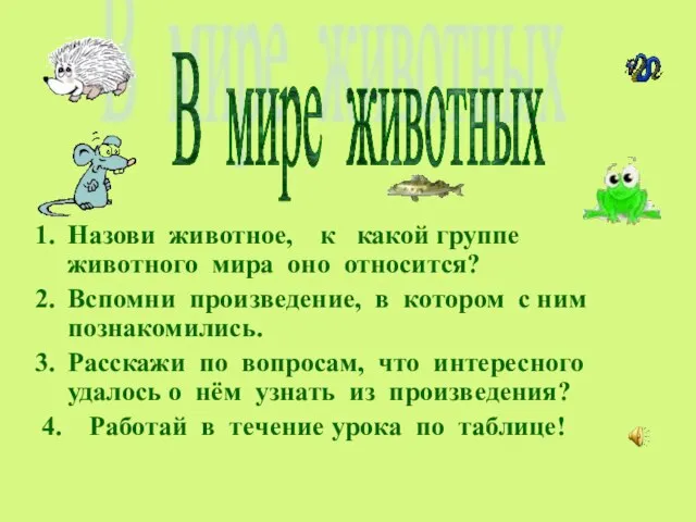 Назови животное, к какой группе животного мира оно относится? Вспомни произведение, в