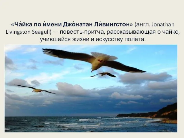 «Ча́йка по и́мени Джо́натан Ли́вингстон» (англ. Jonathan Livingston Seagull) — повесть-притча, рассказывающая