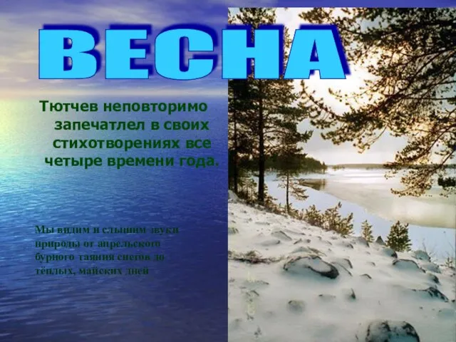 Тютчев неповторимо запечатлел в своих стихотворениях все четыре времени года. Мы видим