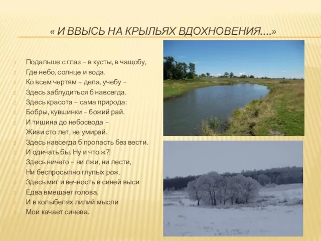 « И ВВЫСЬ НА КРЫЛЬЯХ ВДОХНОВЕНИЯ….» Подальше с глаз – в кусты,