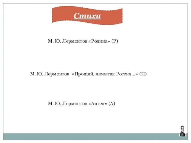 Стихи М. Ю. Лермонтов «Родина» (Р) М. Ю. Лермонтов «Прощай, немытая Россия…»