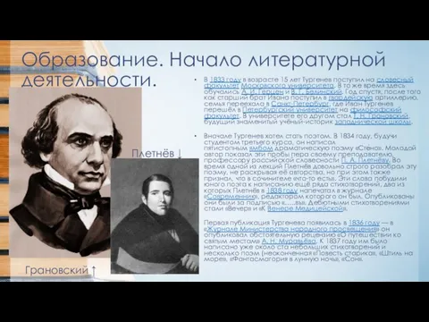 Образование. Начало литературной деятельности. В 1833 году в возрасте 15 лет Тургенев