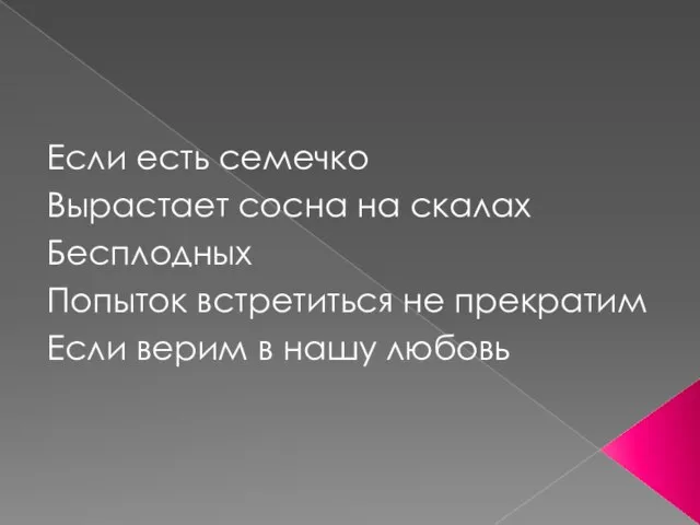 Если есть семечко Вырастает сосна на скалах Бесплодных Попыток встретиться не прекратим