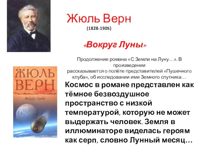 Жюль Верн (1828-1905) «Вокруг Луны» Продолжение романа «С Земли на Луну…». В