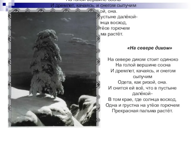 «На севере диком» На севере диком стоит одиноко На голой вершине сосна