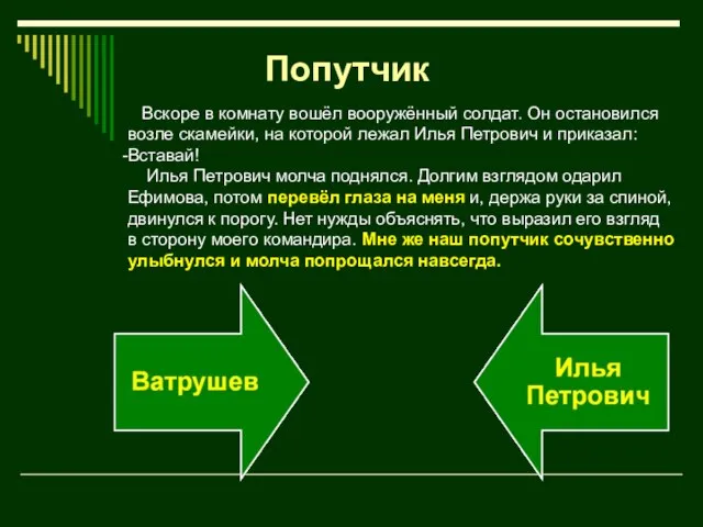 Вскоре в комнату вошёл вооружённый солдат. Он остановился возле скамейки, на которой