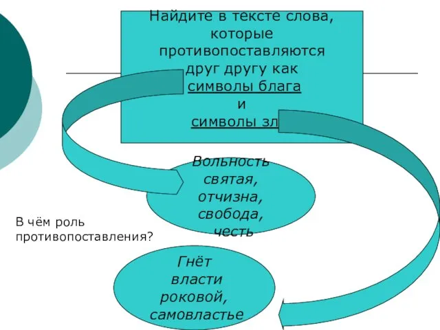 Найдите в тексте слова, которые противопоставляются друг другу как символы блага и