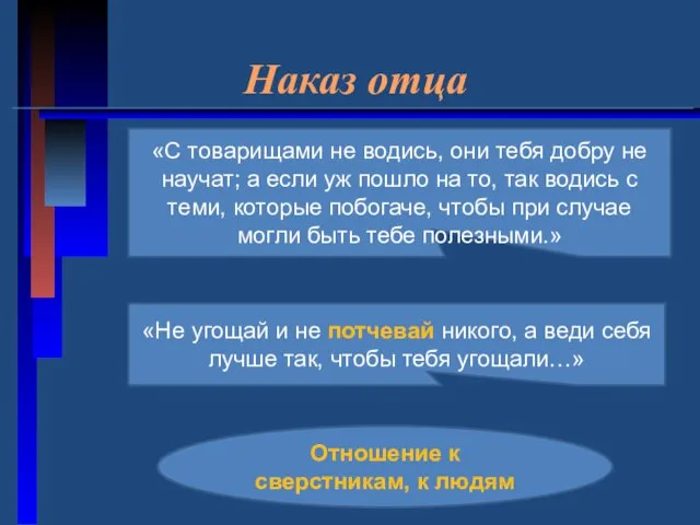 Наказ отца «С товарищами не водись, они тебя добру не научат; а