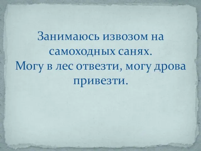 Занимаюсь извозом на самоходных санях. Могу в лес отвезти, могу дрова привезти.