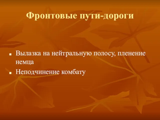 Фронтовые пути-дороги Вылазка на нейтральную полосу, пленение немца Неподчинение комбату