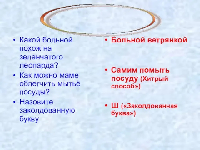 Какой больной похож на зеленчатого леопарда? Как можно маме облегчить мытьё посуды?